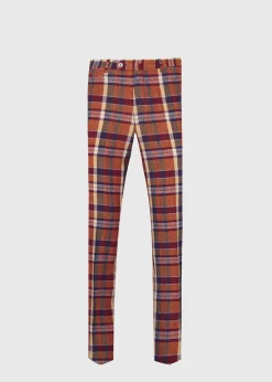 Paul Stuart Dress Pants|Pants^Linen Plaid Plain Front Dress Trouser Coral
