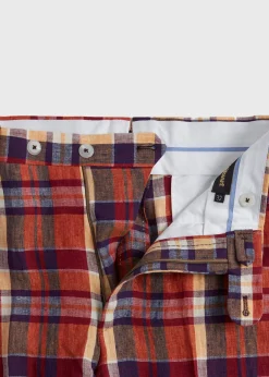 Paul Stuart Dress Pants|Pants^Linen Plaid Plain Front Dress Trouser Coral