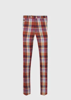 Paul Stuart Dress Pants|Pants^Linen Plaid Plain Front Dress Trouser Crimson