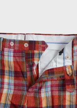 Paul Stuart Dress Pants|Pants^Linen Plaid Plain Front Dress Trouser Crimson