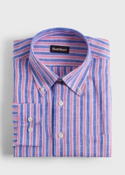 Paul Stuart Sport Shirts^Linen Shadow Stripe Sport Shirt Blue/Red