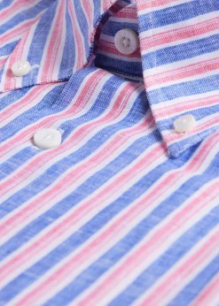 Paul Stuart Sport Shirts^Linen Shadow Stripe Sport Shirt Blue/Red