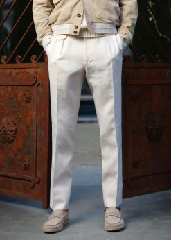 Paul Stuart Pants^Linen Washed Pleated Front Trouser Sand