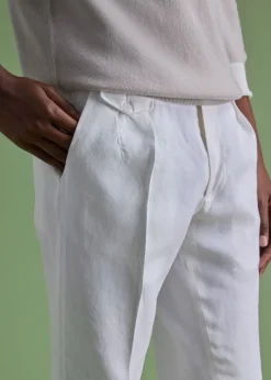 Paul Stuart Pants^Linen Washed Pleated Front Trouser White