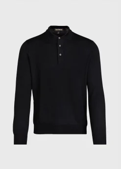 Paul Stuart Polos & T-Shirts|Sweaters^Long Sleeve Merino Wool Polo Shirt Black
