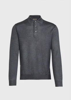 Paul Stuart Polos & T-Shirts|Sweaters^Long Sleeve Merino Wool Polo Shirt Charcoal