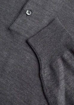 Paul Stuart Polos & T-Shirts|Sweaters^Long Sleeve Merino Wool Polo Shirt Charcoal