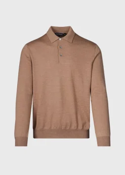 Paul Stuart Polos & T-Shirts|Sweaters^Long Sleeve Merino Wool Polo Shirt Camel