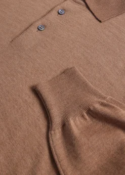 Paul Stuart Polos & T-Shirts|Sweaters^Long Sleeve Merino Wool Polo Shirt Camel
