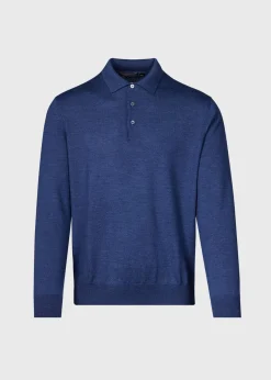 Paul Stuart Polos & T-Shirts|Sweaters^Long Sleeve Merino Wool Polo Shirt Denim