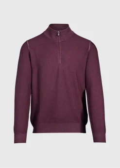 Paul Stuart Sweaters^Merino Wool Rice Stitch Quarter Zip Sweater Plum