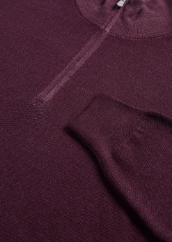 Paul Stuart Sweaters^Merino Wool Rice Stitch Quarter Zip Sweater Plum