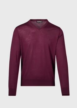 Paul Stuart Sweaters^Merino Wool V-neck Sweater Burgundy