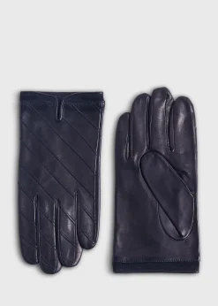 Paul Stuart Scarves, Hats, Gloves^Nappa Leather Glove With Diagonal Stitching Navy