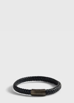 Paul Stuart Jewelry^ Braided Leather Bracelet With Sterling Silver Closure Navy