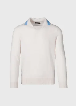 Paul Stuart The Cashmere Shop|Sweaters^Open Collar Cashmere Sweater White/Light Blue