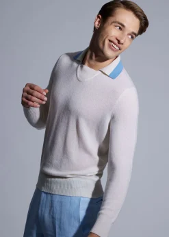 Paul Stuart The Cashmere Shop|Sweaters^Open Collar Cashmere Sweater White/Light Blue