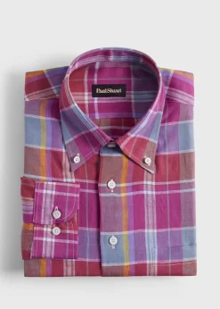 Paul Stuart Sport Shirts^Oversized Plaid Linen Sport Shirt Magenta