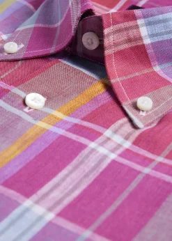 Paul Stuart Sport Shirts^Oversized Plaid Linen Sport Shirt Magenta