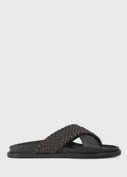 Paul Stuart Sandals^Palau Woven Leather Slide Dark Brown