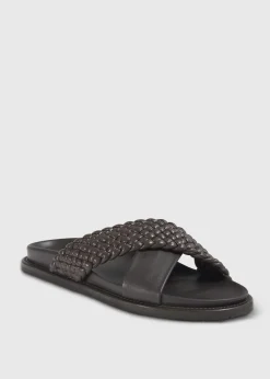 Paul Stuart Sandals^Palau Woven Leather Slide Dark Brown