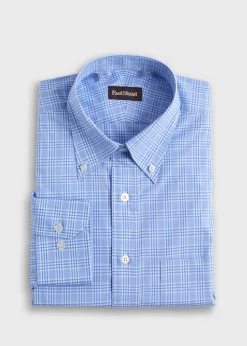 Paul Stuart Dress Shirts^Plaid Cotton Dress Shirt Light Blue