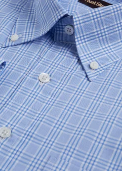 Paul Stuart Dress Shirts^Plaid Cotton Dress Shirt Light Blue