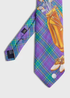 Paul Stuart Ties^Plaid Golf Bag Print Silk Tie Purple