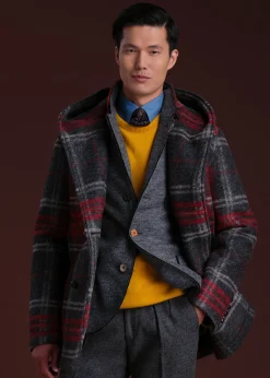 Paul Stuart Outerwear^Plaid Hooded Coat Red