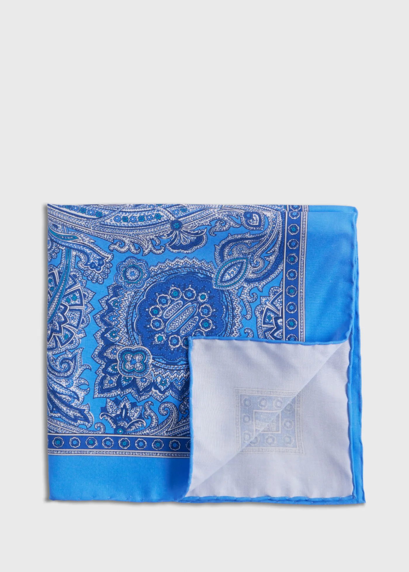 Paul Stuart Pocket Squares|Formal Shop^Printed Habotai Silk Paisley Pocket Square Light Blue