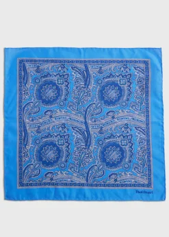 Paul Stuart Pocket Squares|Formal Shop^Printed Habotai Silk Paisley Pocket Square Light Blue