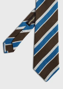 Paul Stuart Ties^Printed Linen Three Color Stripe Brown