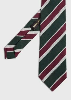 Paul Stuart Ties^Printed Linen Three Color Stripe Green