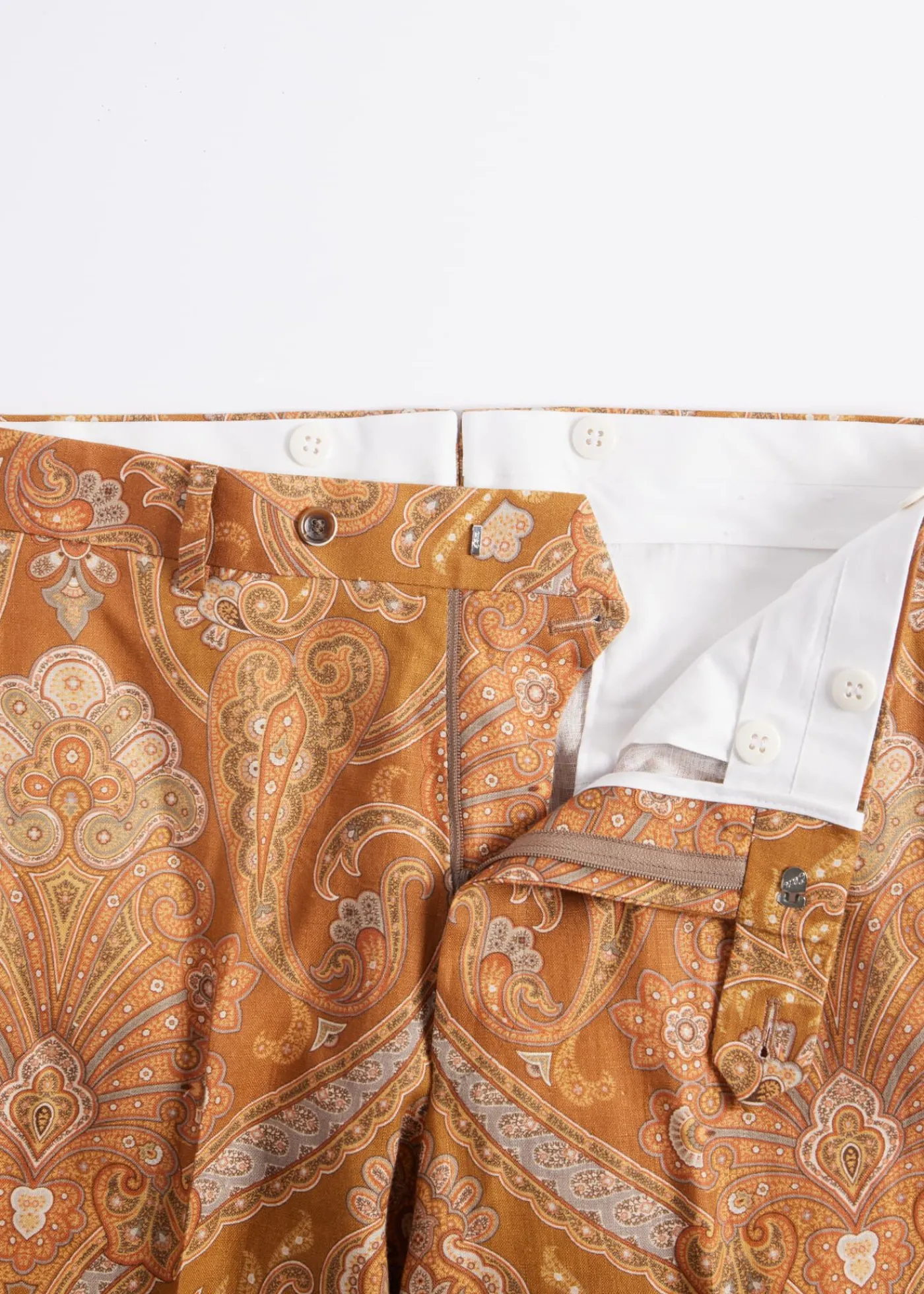 Paul Stuart Dress Pants^Printed Paisley Linen Trouser Gold