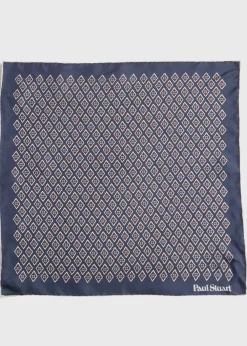 Paul Stuart Pocket Squares^Printed Silk Diamond Motif Pocket Square Black