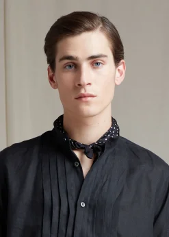 Paul Stuart Ties|Pocket Squares^Printed Silk Dot Pocket Square Black/Cream