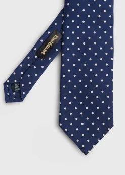 Paul Stuart Ties^Printed Silk Dot Tie Navy