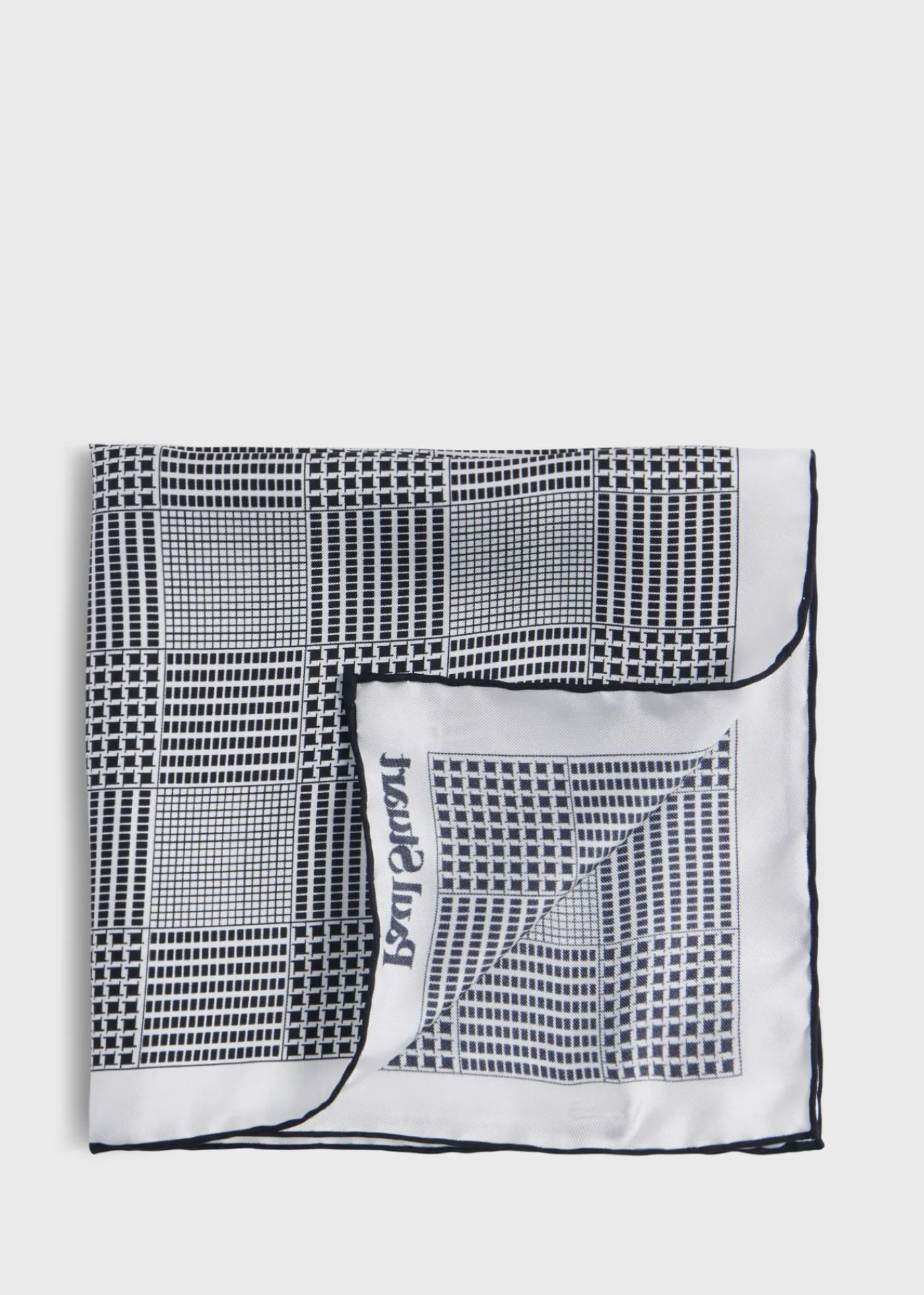 Paul Stuart Pocket Squares^Printed Silk Glen Plaid Pocket Square Black