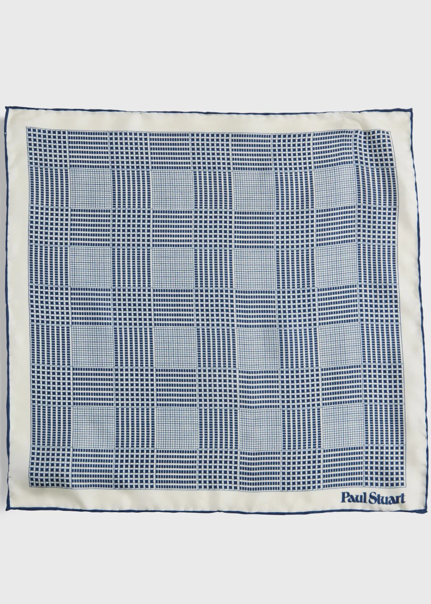 Paul Stuart Pocket Squares^Printed Silk Glen Plaid Pocket Square Navy
