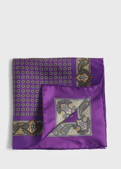 Paul Stuart Pocket Squares^Printed Silk Medallion And Paisley Pocket Square Purple