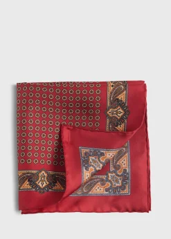 Paul Stuart Pocket Squares^Printed Silk Medallion And Paisley Pocket Square Red