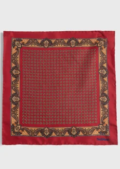 Paul Stuart Pocket Squares^Printed Silk Medallion And Paisley Pocket Square Red