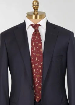 Paul Stuart Ties^Printed Silk Riding Scene Tie Burgundy
