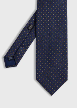 Paul Stuart Ties^Printed Silk Small Pine Tie Navy