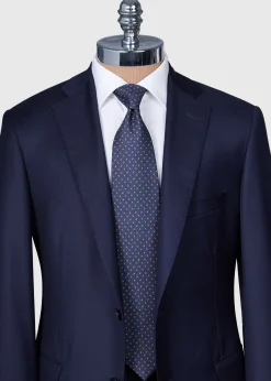 Paul Stuart Ties^Printed Silk Small Pine Tie Navy