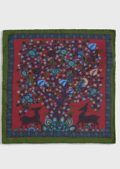 Paul Stuart Pocket Squares|The Cashmere Shop^Printed Tree And Deer Pocket Square Green