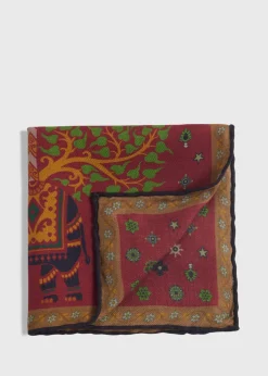 Paul Stuart Pocket Squares|The Cashmere Shop^Printed Tree And Elephant Pocket Square Rust