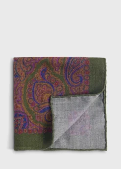 Paul Stuart Pocket Squares^Printed Wool Flannel Paisley Pocket Square Green