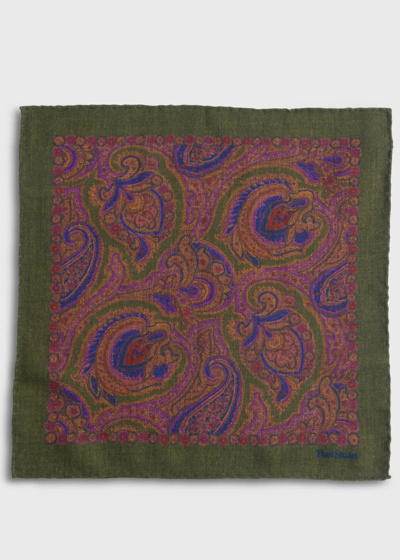 Paul Stuart Pocket Squares^Printed Wool Flannel Paisley Pocket Square Green