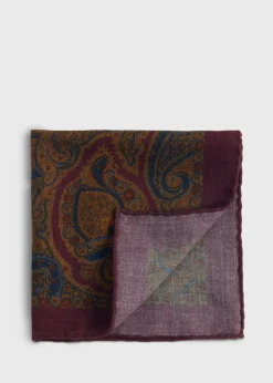 Paul Stuart Pocket Squares^Printed Wool Flannel Paisley Pocket Square Wine